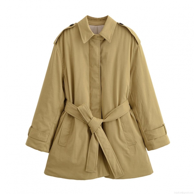 Women Winter Padded Trench Coat Khaki Polyester Twill Belted Waist Slimming Outerwear Solid Color Lapel Windproof Warm Jacket For Women Women Winter Padded Trench Coat Khaki Polyester Twill Belted Waist Slimming Outerwear Solid Color Lapel Windproof Warm Jacket For Women