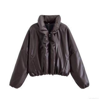 Women's Winter PU Faux Leather Puffer Jacket Large Lapel Zipper Oversized Padded Coat Warm Streetwear Casual Outerwear For Women Women's Winter PU Faux Leather Puffer Jacket Large Lapel Zipper Oversized Padded Coat Warm Streetwear Casual Outerwear For Women