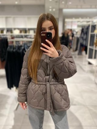 Women's Casual Wave Quilted Padded Jacket Round Neck Solid Color Streetwear Cotton Coat With Tie Waist Zipper Autumn Winter Outwear Women's Casual Wave Quilted Padded Jacket Round Neck Solid Color Streetwear Cotton Coat With Tie Waist Zipper Autumn Winter Outwear