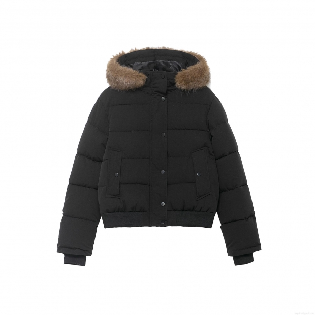 Women's Winter Puffer Jacket With Faux Fur Trim Hooded Thick Warm Polyester Cotton Padded Coat Solid Color Loose Streetwear Outerwear For Women