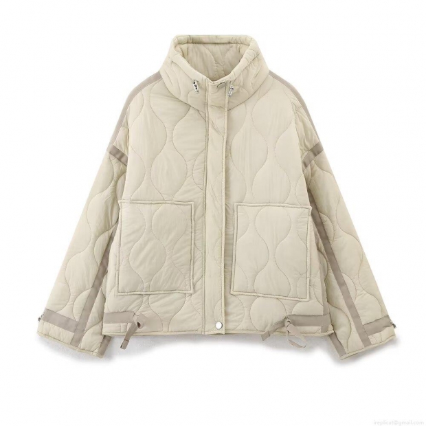 Women's Fashion Wave Quilted Puffer Jacket 100% Polyester Stand Collar Cotton Coat Long Sleeve Casual Winter Warm Windproof Beige Outerwear For Women Women's Fashion Wave Quilted Puffer Jacket 100% Polyester Stand Collar Cotton Coat Long Sleeve Casual Winter Warm Windproof Beige Outerwear For Women