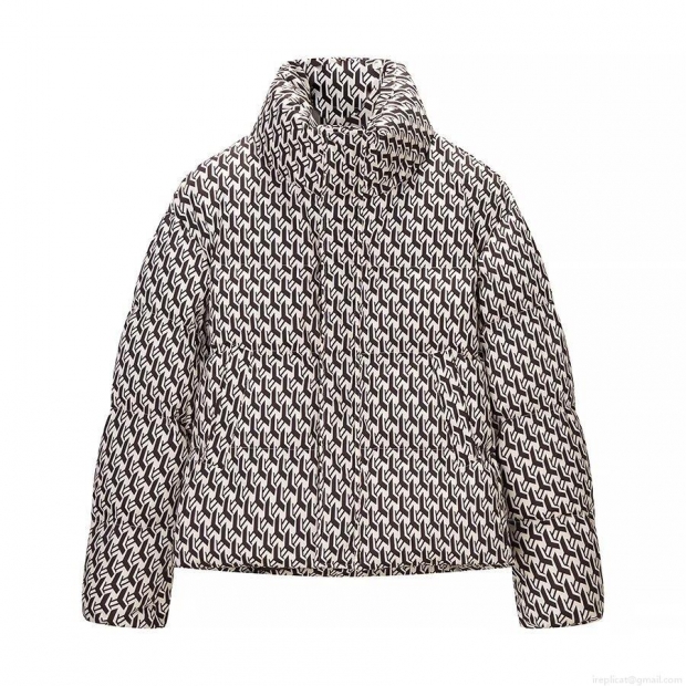 Women's Geometric Monogram Printed Puffer Jacket Stand Collar Loose Fit Winter Warm Padded Coat With Pockets Casual Chic Outerwear Women's Geometric Monogram Printed Puffer Jacket Stand Collar Loose Fit Winter Warm Padded Coat With Pockets Casual Chic Outerwear