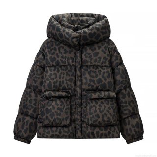Women's Casual Leopard Print Hooded Padded Jacket Loose Winter Warm Polyester Coat With Pockets Long Sleeve Outerwear High Quality Warmth Women's Casual Leopard Print Hooded Padded Jacket Loose Winter Warm Polyester Coat With Pockets Long Sleeve Outerwear High Quality Warmth
