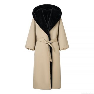 Women's Fashion Long Hooded Cotton-Padded Coat Spandex Fabric With Black Faux Fur Lining Belted Tie Waist Loose Fit Warm Winter Outerwear Casual Trench Style Jacket Women's Fashion Long Hooded Cotton-Padded Coat Spandex Fabric With Black Faux Fur Lining Belted Tie Waist Loose Fit Warm Winter Outerwear Casual Trench Style Jacket