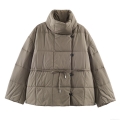 Women's Casual Short Quilted Cotton Padded Jacket With Waist Belt Long Sleeve Stand Collar Solid Color Winter Outwear Coat For Lady Women's Casual Short Quilted Cotton Padded Jacket With Waist Belt Long Sleeve Stand Collar Solid Color Winter Outwear Coat For Lady
