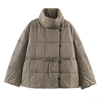 Women's Casual Short Quilted Cotton Padded Jacket With Waist Belt Long Sleeve Stand Collar Solid Color Winter Outwear Coat For Lady Women's Casual Short Quilted Cotton Padded Jacket With Waist Belt Long Sleeve Stand Collar Solid Color Winter Outwear Coat For Lady