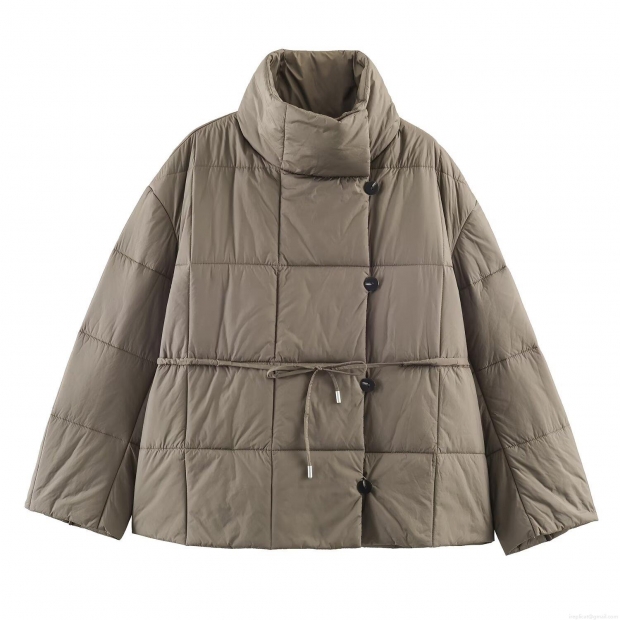 Women's Casual Short Quilted Cotton Padded Jacket With Waist Belt Long Sleeve Stand Collar Solid Color Winter Outwear Coat For Lady Women's Casual Short Quilted Cotton Padded Jacket With Waist Belt Long Sleeve Stand Collar Solid Color Winter Outwear Coat For Lady