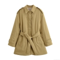 Women's Fashion Slim Fit Mid-Length Padded Trench Coat Jacket With Belt 100% Polyester Imitation Silk Cotton Lapel Outerwear Autumn Winter Casual Coat Women's Fashion Slim Fit Mid-Length Padded Trench Coat Jacket With Belt 100% Polyester Imitation Silk Cotton Lapel Outerwear Autumn Winter Casual Coat