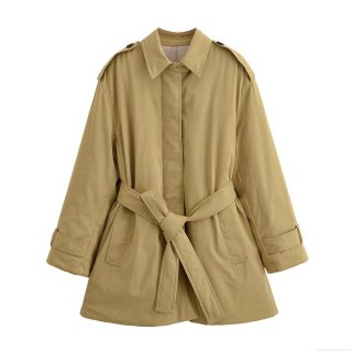 Women's Fashion Slim Fit Mid-Length Padded Trench Coat Jacket With Belt 100% Polyester Imitation Silk Cotton Lapel Outerwear Autumn Winter Casual Coat Women's Fashion Slim Fit Mid-Length Padded Trench Coat Jacket With Belt 100% Polyester Imitation Silk Cotton Lapel Outerwear Autumn Winter Casual Coat