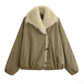 Women Casual Cotton-Padded Jacket With Faux Fur Collar Ox Horn Toggle Buttons Warm Winter Loose 100% Polyester Outerwear Coat For Ladies Women Casual Cotton-Padded Jacket With Faux Fur Collar Ox Horn Toggle Buttons Warm Winter Loose 100% Polyester Outerwear Coat For Ladies