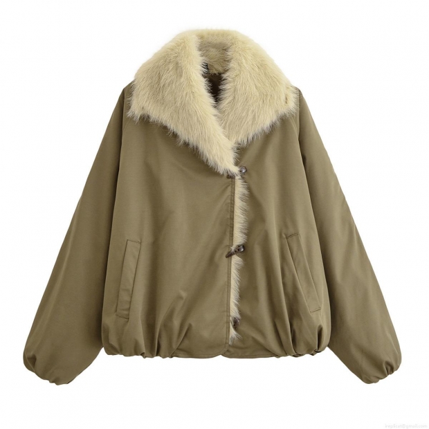 Women Casual Cotton-Padded Jacket With Faux Fur Collar Ox Horn Toggle Buttons Warm Winter Loose 100% Polyester Outerwear Coat For Ladies Women Casual Cotton-Padded Jacket With Faux Fur Collar Ox Horn Toggle Buttons Warm Winter Loose 100% Polyester Outerwear Coat For Ladies