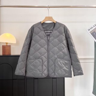 Women's Casual Diamond Quilted Padded Jacket Fashionable V-Neck Winter Warm Cotton Coat With Plaid Lining And Zipper Pockets Women's Casual Diamond Quilted Padded Jacket Fashionable V-Neck Winter Warm Cotton Coat With Plaid Lining And Zipper Pockets