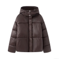 Women's Glossy Hooded Puffer Jacket Quilted Padded Winter Coat With Stand Collar Loose Fit Casual Warm Thick Outerwear Parka For Women Women's Glossy Hooded Puffer Jacket Quilted Padded Winter Coat With Stand Collar Loose Fit Casual Warm Thick Outerwear Parka For Women