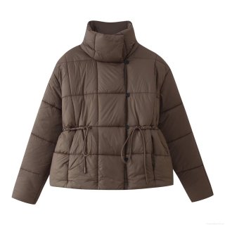 Women's Fashion Short Quilted Cotton Padded Jacket Retro Stand Collar Drawstring Waist Warm Puffer Coat Thick Winter Outerwear Casual Solid Color Top Women's Fashion Short Quilted Cotton Padded Jacket Retro Stand Collar Drawstring Waist Warm Puffer Coat Thick Winter Outerwear Casual Solid Color Top