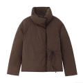 Women's Short Puffer Jacket Thick Polyester Quilted Coat With Stand Collar Side Bow Ties Loose Casual Winter Outerwear For Women Women's Short Puffer Jacket Thick Polyester Quilted Coat With Stand Collar Side Bow Ties Loose Casual Winter Outerwear For Women