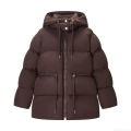 Women's Hooded Padded Jacket Windproof Mid-length Drawstring Waist Quilted Padded Coat Solid Color Long Sleeve Warm Outwear For Women Women's Hooded Padded Jacket Windproof Mid-length Drawstring Waist Quilted Padded Coat Solid Color Long Sleeve Warm Outwear For Women