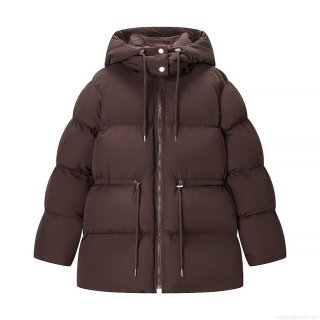 Women's Hooded Padded Jacket Windproof Mid-length Drawstring Waist Quilted Padded Coat Solid Color Long Sleeve Warm Outwear For Women Women's Hooded Padded Jacket Windproof Mid-length Drawstring Waist Quilted Padded Coat Solid Color Long Sleeve Warm Outwear For Women