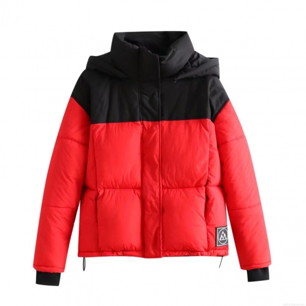 Women's Hooded Puffer Jacket Vintage Ethnic Red Black Patchwork Quilted Padded Coat 100% Polyester Warm Winter Outerwear For Women Women's Hooded Puffer Jacket Vintage Ethnic Red Black Patchwork Quilted Padded Coat 100% Polyester Warm Winter Outerwear For Women