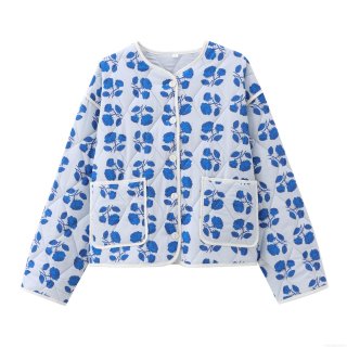 Women's Vintage Quilted Padded Jacket Floral Print Round Neck Long Sleeve Short Coat Autumn Winter Warm Outwear With White Buttons For Women Women's Vintage Quilted Padded Jacket Floral Print Round Neck Long Sleeve Short Coat Autumn Winter Warm Outwear With White Buttons For Women