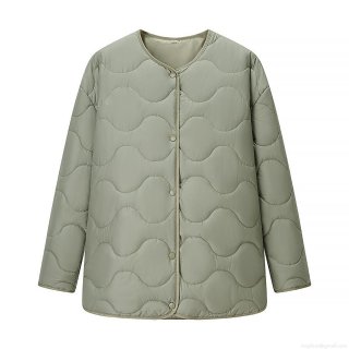 Women's Lightweight Quilted Padded Jacket Round Neck Long Sleeve Retro Casual Solid Color Mid-length Polyester Outerwear Coat For Autumn Winter Women's Lightweight Quilted Padded Jacket Round Neck Long Sleeve Retro Casual Solid Color Mid-length Polyester Outerwear Coat For Autumn Winter
