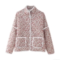Women's Daisy Print Quilted Cotton Jacket Retro Floral Stand Collar Padded Outerwear Button Down Lightweight Warm Coat for Autumn Winter Women's Daisy Print Quilted Cotton Jacket Retro Floral Stand Collar Padded Outerwear Button Down Lightweight Warm Coat for Autumn Winter