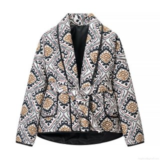 Women's Vintage Ethnic Geometric Print Quilted Jacket V-Neck Lace-Up Padded Coat Bohemian Long Sleeve Lightweight Cotton Blend Outwear Women's Vintage Ethnic Geometric Print Quilted Jacket V-Neck Lace-Up Padded Coat Bohemian Long Sleeve Lightweight Cotton Blend Outwear