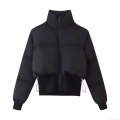 Women's Casual Short Puffer Jacket Cotton Blend Stand Collar Zipper Quilted Coat For Winter Autumn Solid Black Warm Outerwear Women's Casual Short Puffer Jacket Cotton Blend Stand Collar Zipper Quilted Coat For Winter Autumn Solid Black Warm Outerwear