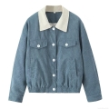 Women's Corduroy Quilted Padded Jacket Contrast Collar Retro Casual Button Down Coat With Pockets Autumn Winter Outerwear Women's Corduroy Quilted Padded Jacket Contrast Collar Retro Casual Button Down Coat With Pockets Autumn Winter Outerwear