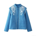 Women's Ethnic Style Embroidered Cotton Padded Jacket Long Sleeve Denim Blue Flower Print Warm Outerwear Retro Frog Button Coat For Ladies Women's Ethnic Style Embroidered Cotton Padded Jacket Long Sleeve Denim Blue Flower Print Warm Outerwear Retro Frog Button Coat For Ladies