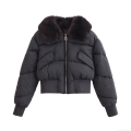 Women's Fashion Casual Cotton Padded Jacket With Faux Fur Collar Winter Warm Windproof Short Coat Zipper Outwear For Daily Cold Weather Women's Fashion Casual Cotton Padded Jacket With Faux Fur Collar Winter Warm Windproof Short Coat Zipper Outwear For Daily Cold Weather