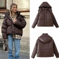 Women's Fashion Short Padded Jacket Thickened Warm Cotton Polyester Hooded Puffer Coat Winter Streetwear Casual Outerwear Brown Women's Fashion Short Padded Jacket Thickened Warm Cotton Polyester Hooded Puffer Coat Winter Streetwear Casual Outerwear Brown