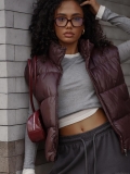 Women's Loose High Collar Padded Vest Solid Color Polyester Cotton Quilted Sleeveless Puffer Jacket Warm Autumn Winter Outerwear Waistcoat