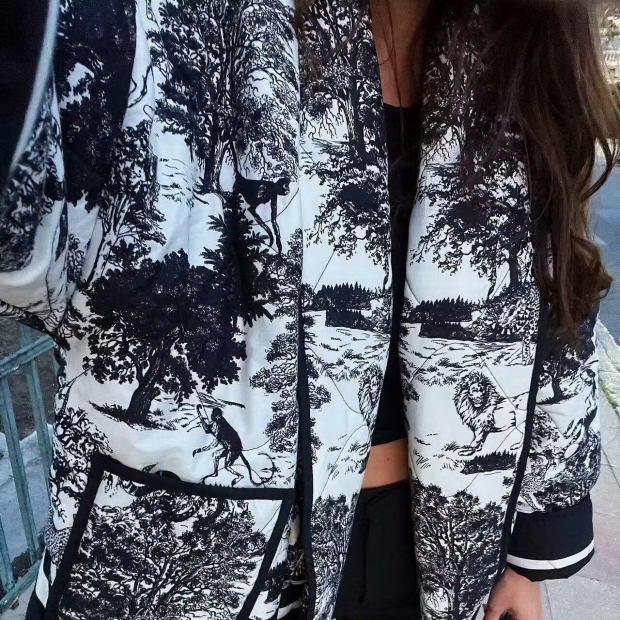 Women's Retro Toile de Jouy Print Quilted Jacket French Vintage Padded Coat Lapel Loose Long Sleeve Outerwear For Autumn Winter Women's Retro Toile de Jouy Print Quilted Jacket French Vintage Padded Coat Lapel Loose Long Sleeve Outerwear For Autumn Winter