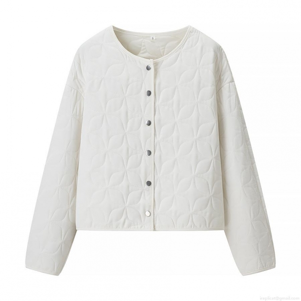 Women Round Neck Quilted Jacket Floral Geometric Pattern Lightweight Padded Coat With Metal Snap Buttons Long Sleeve 100% Polyester Outerwear For Autumn Winter Women Round Neck Quilted Jacket Floral Geometric Pattern Lightweight Padded Coat With Metal Snap Buttons Long Sleeve 100% Polyester Outerwear For Autumn Winter