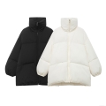 Women's Stand Collar Padded Jacket Oversized Solid Color Long Sleeve Puffer Coat Casual Loose Mid-Length Winter Outerwear Women's Stand Collar Padded Jacket Oversized Solid Color Long Sleeve Puffer Coat Casual Loose Mid-Length Winter Outerwear