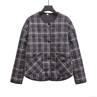 Women's Western Style Round Neck Quilted Plaid Jacket With Single Breasted Buttons Long Sleeve Polyester Outerwear Gray Pink White Warm Coat For Autumn Winter Streetwear Women's Western Style Round Neck Quilted Plaid Jacket With Single Breasted Buttons Long Sleeve Polyester Outerwear Gray Pink White Warm Coat For Autumn Winter Streetwear