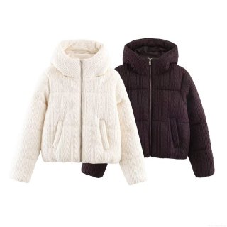 Women's Hooded Puffer Jacket Polyester Padded Cable Knit Textured Outerwear Winter Warm Long Sleeve Zipper Coat Street Style Casual Fashion Short Jacket Women's Hooded Puffer Jacket Polyester Padded Cable Knit Textured Outerwear Winter Warm Long Sleeve Zipper Coat Street Style Casual Fashion Short Jacket