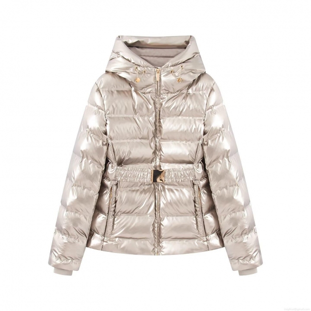 Women's Metallic Glossy Puffer Jacket With Belt Hooded Slim Fit Mid-Length Winter Cotton Padded Coat Outdoor Warm Outerwear For Women Women's Metallic Glossy Puffer Jacket With Belt Hooded Slim Fit Mid-Length Winter Cotton Padded Coat Outdoor Warm Outerwear For Women