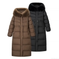 Women's Extra Long Puffer Jacket With Removable Faux Fur Collar Hooded Winter Cotton Coat Drawstring Waist Quilted Parka Outerwear For Cold Weather Streetwear Women's Extra Long Puffer Jacket With Removable Faux Fur Collar Hooded Winter Cotton Coat Drawstring Waist Quilted Parka Outerwear For Cold Weather Streetwear