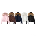Women's Fashion Short Hooded Puffer Jacket With Removable Faux Fur Trim Casual Warm Winter Down Cotton Coat Zipper Ribbed Cuffs Thumb Hole Outerwear Women's Fashion Short Hooded Puffer Jacket With Removable Faux Fur Trim Casual Warm Winter Down Cotton Coat Zipper Ribbed Cuffs Thumb Hole Outerwear