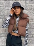 Women's Puffer Vest Polyester Padded Stand Collar Zipper Quilted Short Gilet For Outdoor Street Casual Autumn Winter Women's Puffer Vest Polyester Padded Stand Collar Zipper Quilted Short Gilet For Outdoor Street Casual Autumn Winter