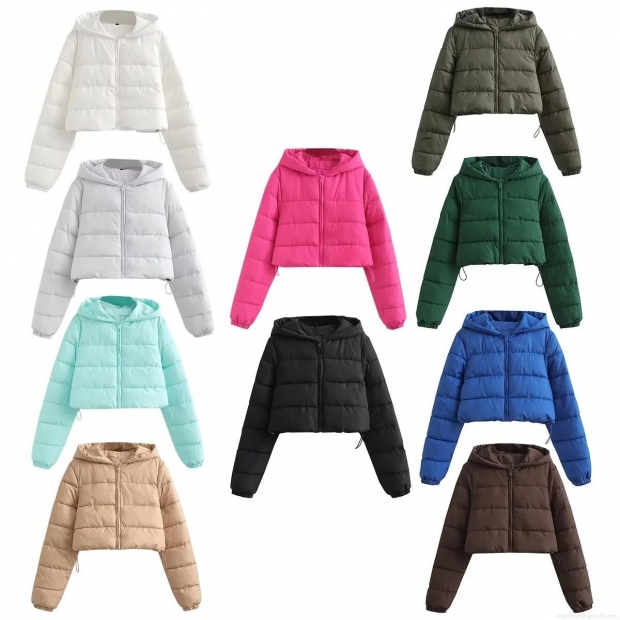 Women's Short Hooded Puffer Jacket Quilted Padded Parka Windproof Warm Winter Outwear With Zipper Drawstring Hem Slim Fit Solid Color Casual Coat Women's Short Hooded Puffer Jacket Quilted Padded Parka Windproof Warm Winter Outwear With Zipper Drawstring Hem Slim Fit Solid Color Casual Coat