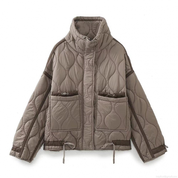 Women's Quilted Jacket 100% Polyester Wave Pattern Stand Collar With Utility Pockets Drawstring Hem Casual Warm Streetwear Lightweight Puffer Coat For Ladies Women's Quilted Jacket 100% Polyester Wave Pattern Stand Collar With Utility Pockets Drawstring Hem Casual Warm Streetwear Lightweight Puffer Coat For Ladies