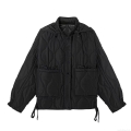 Women's Casual Wave Quilted Hooded Jacket Fashionable Faux Silk Cotton Padded Coat With Large Pockets And Drawstring Hem Warm Windproof Autumn Winter Outerwear For Ladies Women's Casual Wave Quilted Hooded Jacket Fashionable Faux Silk Cotton Padded Coat With Large Pockets And Drawstring Hem Warm Windproof Autumn Winter Outerwear For Ladies