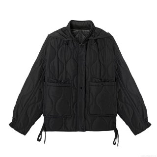 Women's Casual Wave Quilted Hooded Jacket Fashionable Faux Silk Cotton Padded Coat With Large Pockets And Drawstring Hem Warm Windproof Autumn Winter Outerwear For Ladies Women's Casual Wave Quilted Hooded Jacket Fashionable Faux Silk Cotton Padded Coat With Large Pockets And Drawstring Hem Warm Windproof Autumn Winter Outerwear For Ladies