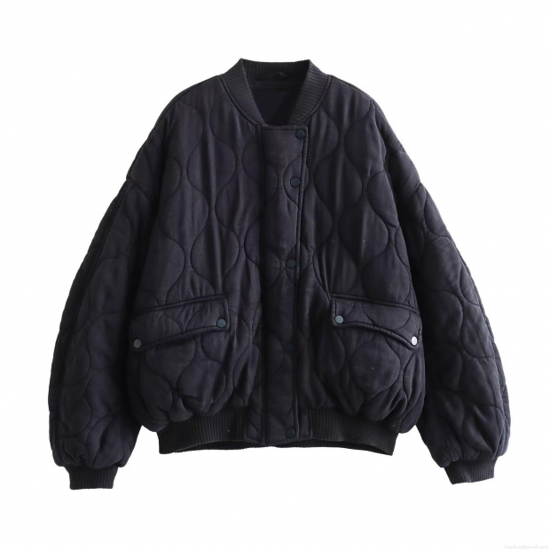 Women Loose Quilted Bomber Jacket Oversized Wavy Padded Cotton Coat With Ribbed Trim Snap Button Pocket Outerwear For Winter Fall Streetwear Lady Casual Padded Jacket Women Loose Quilted Bomber Jacket Oversized Wavy Padded Cotton Coat With Ribbed Trim Snap Button Pocket Outerwear For Winter Fall Streetwear Lady Casual Padded Jacket