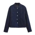 Women's Vintage Diamond Quilted Denim Padded Jacket Longline Metal Button Up Casual Streetwear Denim Coat With Polyester Filling For Autumn Winter