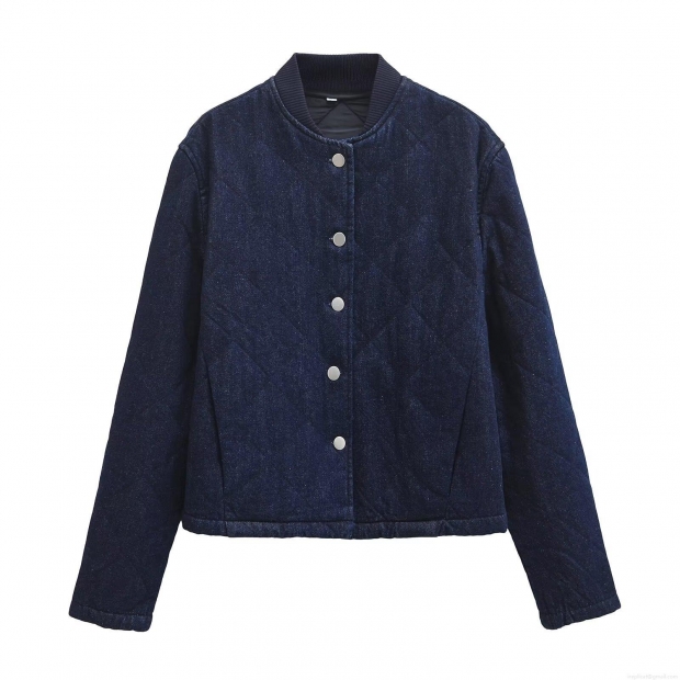 Women's Vintage Diamond Quilted Denim Padded Jacket Longline Metal Button Up Casual Streetwear Denim Coat With Polyester Filling For Autumn Winter Women's Vintage Diamond Quilted Denim Padded Jacket Longline Metal Button Up Casual Streetwear Denim Coat With Polyester Filling For Autumn Winter