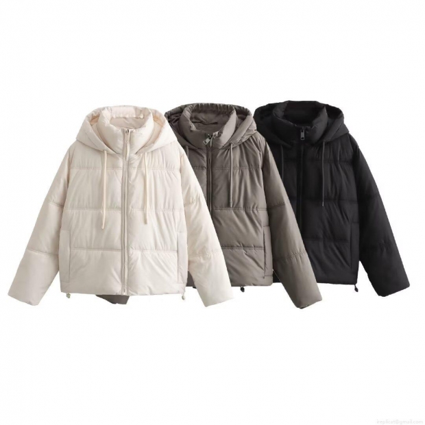 Women's Fashion Short Hooded Puffer Jacket Windproof Thick Padded Cotton Coat With Drawstring Hem Zipper Closure Long Sleeve Outerwear For Autumn Winter Casual Streetwear