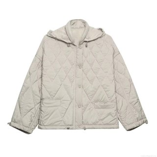Women's Quilted Hooded Cotton Padded Jacket 100% Polyester Diamond Pattern Stand Collar Zipper Snap Button Outerwear For Winter Fashion Women's Quilted Hooded Cotton Padded Jacket 100% Polyester Diamond Pattern Stand Collar Zipper Snap Button Outerwear For Winter Fashion